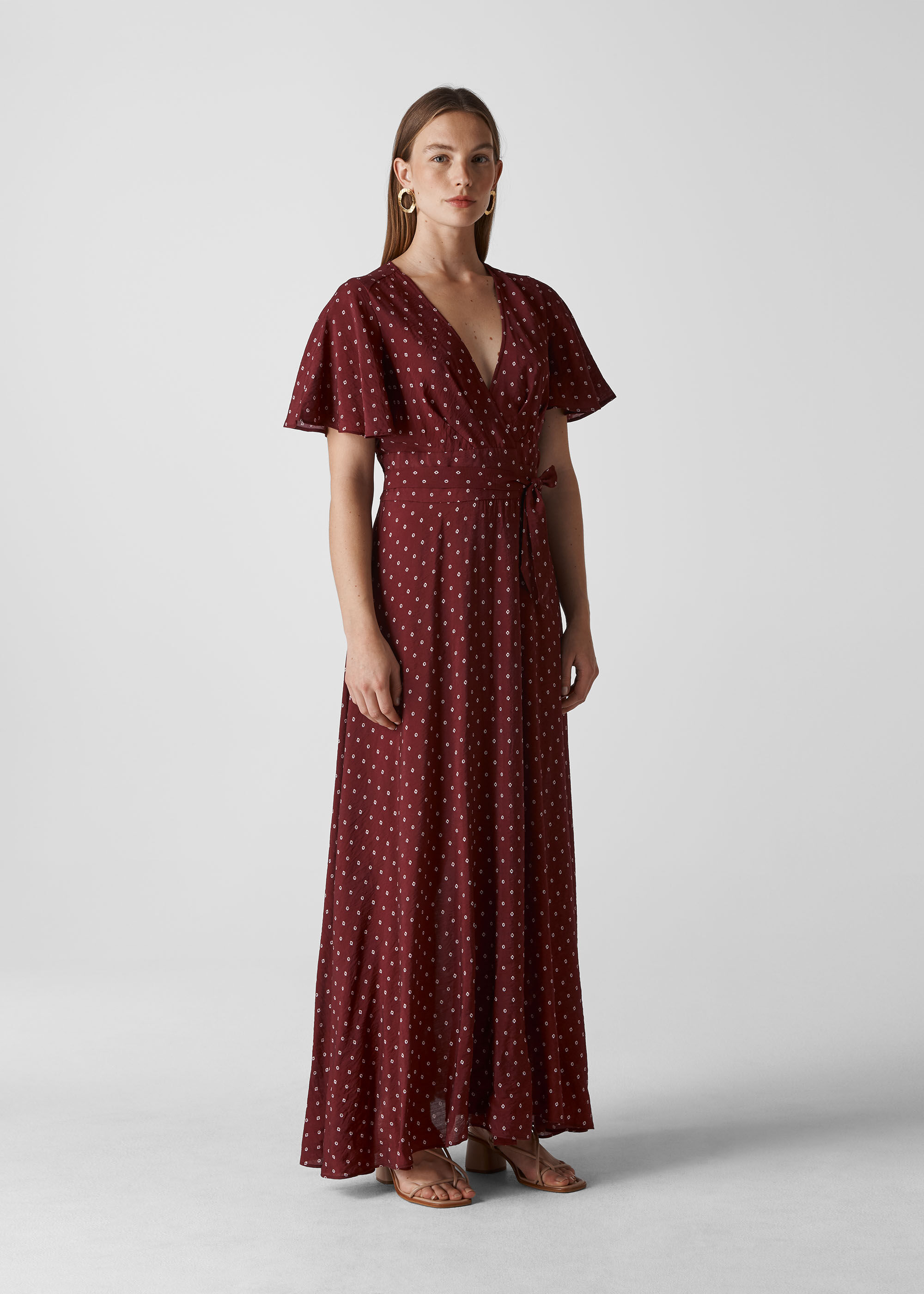 Burgundy Woodblock Print Wrap Dress | WHISTLES | Whistles